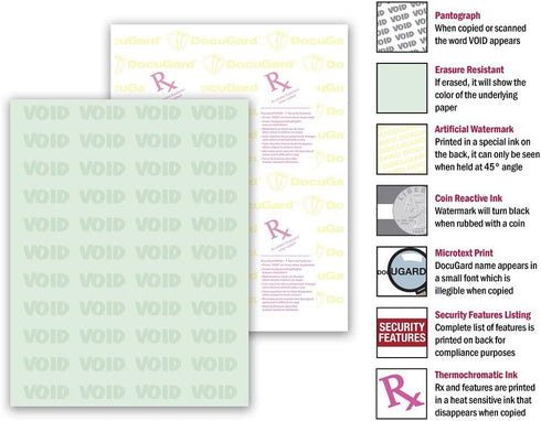 DocuGard Advanced Medical Security Paper, 500 Sheets, Green, 8.5 x 11, CMS Approved, Laser and Inkjet Safe