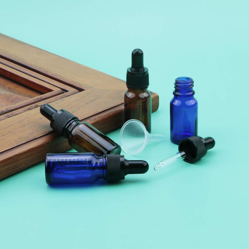 20-Pack 10 ml Glass Dropper Bottle Set, Amber and Blue Glass Bottles with Dropper