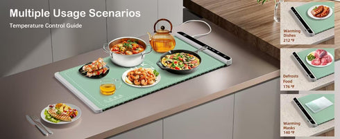 3 26" Okan Silicone Electric Food Warming Tray, Fast Full Surface Heating with Timer, Portable Rollable Versatile