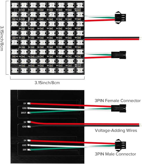 2 Pack WS2812B 5050SMD 8X8 256 WLED,SP802E DC5V BTF-LIGHTING ECO RGB Alloy Wire Individual Addressable Pixel LED Matrix