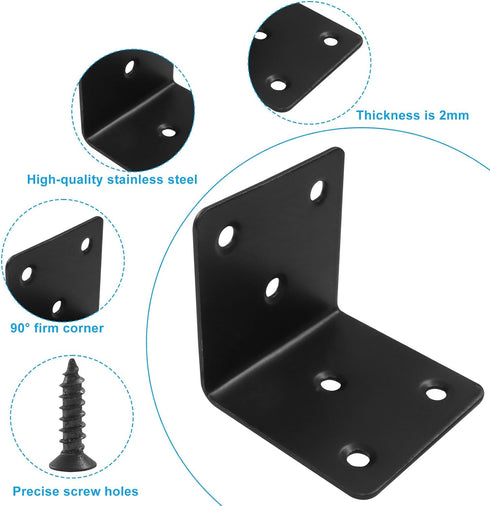 Aoserge 10 2 2 Inch pcs x Black Stainless Steel Corner Bracket - Heavy Duty Angle Iron for Shelves, Cabinets