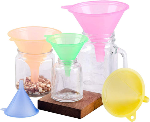 iSnuff Kitchen Funnel Set, 5 Sizes, Plastic Cooking Funnel with Narrow Spout for Bottles, Jars, Bowls