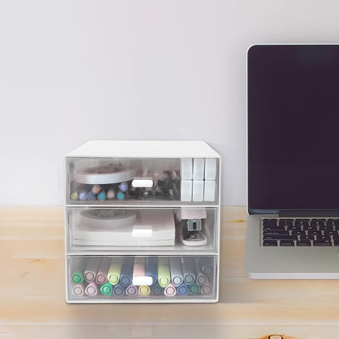 Desk Organizer with Drawer, Plastic Storage Box for Office Stationery Supplies, Desktop Organizer for School Home (3