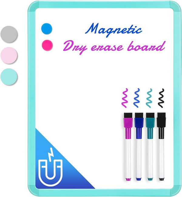Small 14'' x 11'' Magnetic Dry Erase Board, Mini Whiteboard with Markers for Kids, Students, Fridge, Wall