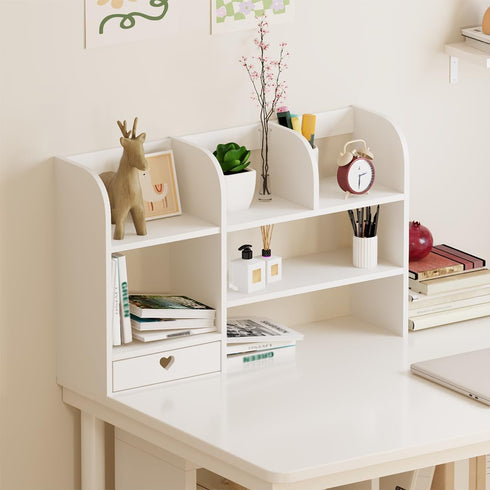 Cute Bookshelf for Desk - Kawaii Desk Organizer with Drawer, Office Desk Organizers and Accessories Storage, Home Decor