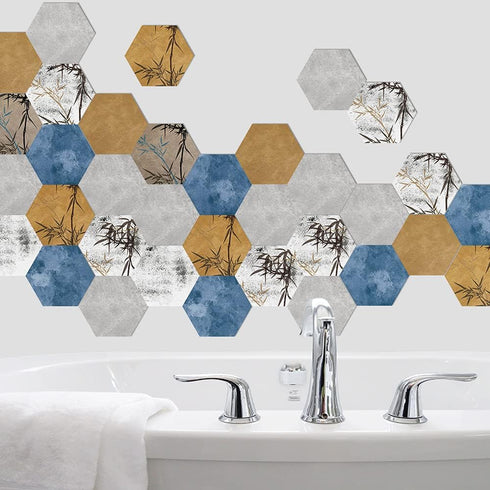 10 Pcs Hexagon Non-Slip Floor Stickers for Home Decor, Peel and Stick Self-Adhesive Wall Sticker, 7.9x9.1inch