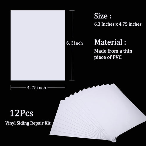 Vinyl Siding Repair Kit, 12 Pcs 6.3X4.75 Inch Self-Adhesive Vinyl Siding Patch PVC Tape for Home Tools
