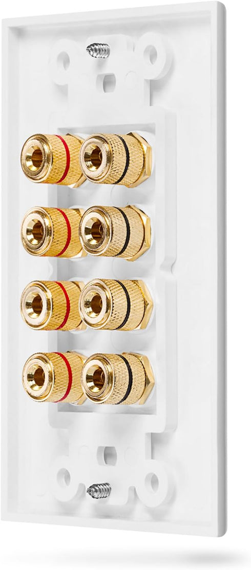 4 Fosmon (Quad Speaker Home Theater Wall Plate - Premium Quality Gold Plated Copper Banana Binding Post Coupler Type