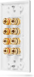 4 Fosmon (Quad Speaker Home Theater Wall Plate - Premium Quality Gold Plated Copper Banana Binding Post Coupler Type