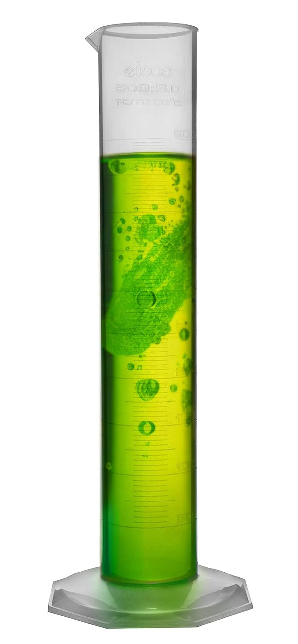 EISCO 500mL Plastic Graduated Cylinder - Class B - Premium Polypropylene - Stable Hexagonal Base - Lab Measuring