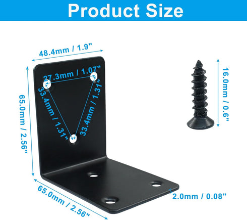 Marvexi 4Pcs 2.5" 65*65mm 90 Black L Shaped Corner Bracket Stainless Steel Degree Right Bracket, Heavy Duty Joint Right