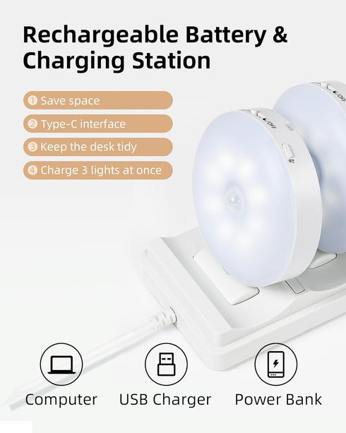1000mAh 3 12 Closet Dimmable (3 Packs) EZVALO Under Cabinet Lighting with Charging Station, Rechargeable Puck Lights