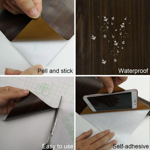 Countertop Counter 24"x118" TOTIO Dark Brown Wood Wallpaper Black Walnut Wood Contact Paper Thick Peel Stick Wood Look