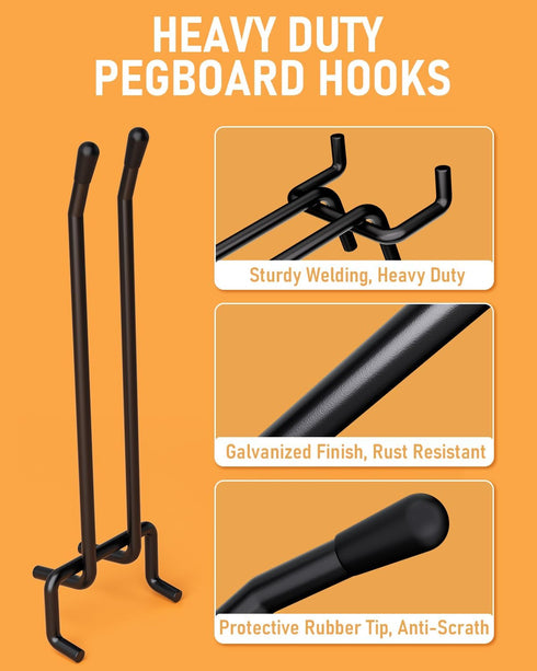 INCLY 4/6 Inch Black Pegboard Hooks, 36 Pack Heavy Duty Double Arm Straight Hooks for 1/4" Pegboard, Garage, Craft