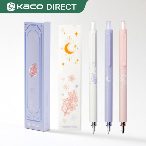 Kaco ROCKET Gel Pens Set, 3 Pieces, 0.7mm Medium Point, 2 Black Ink and 1 Coral Ink, Quick Drying Aesthetic Cute Pens
