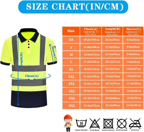 High Visibility Polo Shirt Short Sleeve Job Safety Reflective Gear Yellow M