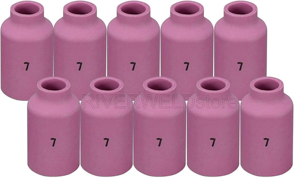 RIVERWELD TIG Gas Lens Alumina Nozzle Ceramic Cups 54N15 (#7 7/16") for WP 17 18 26 TIG Welding Torch, 10pk