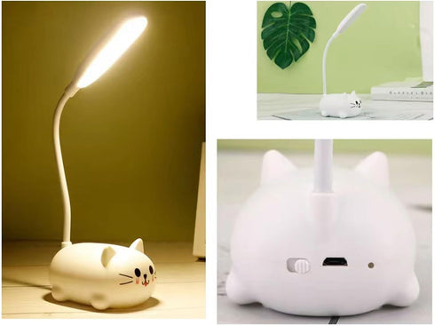 Mini Cat Night Light, LED Desk Lamp for Kids,Cute Cat Foldable USB Rechargeable Reading Light Bedroom Children's Bedside Study (White) by Genyerl