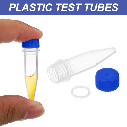 PATIKIL 200Pcs 1.5ml Plastic Cryogenic Vial, Screw Top Frozen Test Tube, Blue Cap