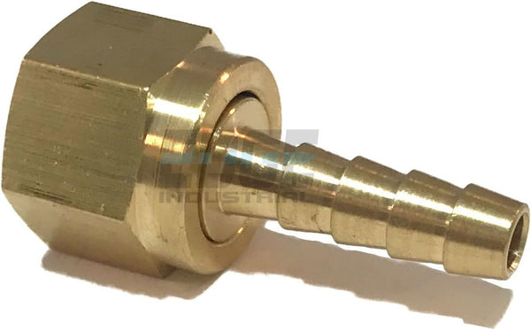1/4" Hose ID to 3/8" 45° Female SAE Flare Brass Swivel Connector - Fuel/AIR/Water/Oil/Gas/WOG (Qty 01)