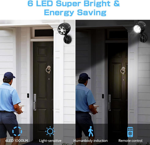 6 1000LM IP65 6000K ASOFTY Wireless Battery Operated Motion Sensor Outdoor Light, LED LED Spotlights with Remote