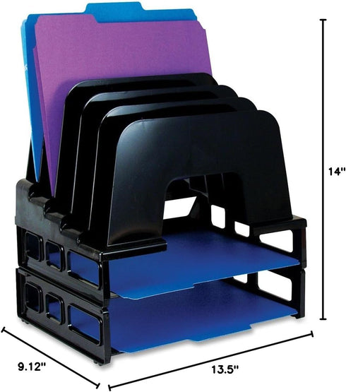 Officemate Incline Sorter - 2 Trays, 5-Compartments, Plastic, Black, 9.12w x 13.5d x 14h (22112)
