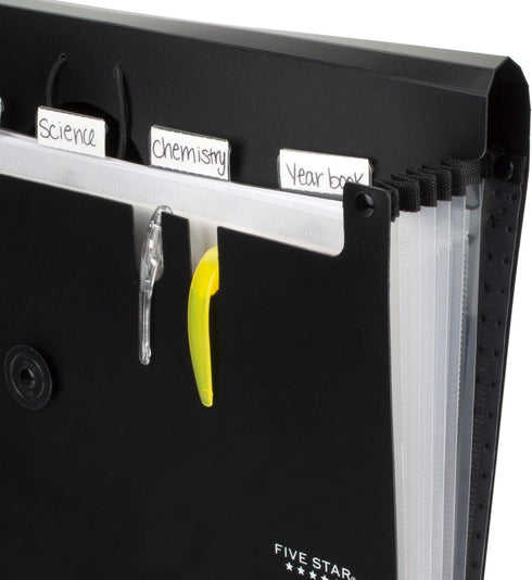 Five Star Expanding File Organizer - 6-Pocket Accordion File Organizer, Bungee Closure, Holds 11" x 8-1/2", Black