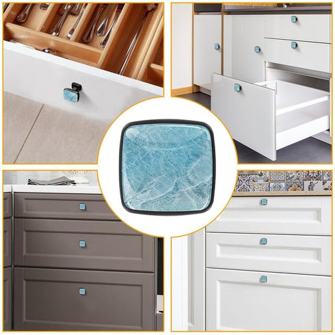 Ocean Decorative Cabinet Knobs, Elegant 1.2" ABS Glass Square Black Handles for Home Kitchen Bedroom Decor