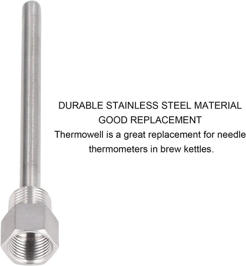 Tnfeeon Stainless Steel Thermowell, 6.7in Length for Temperature Sensors Fitting Accessories