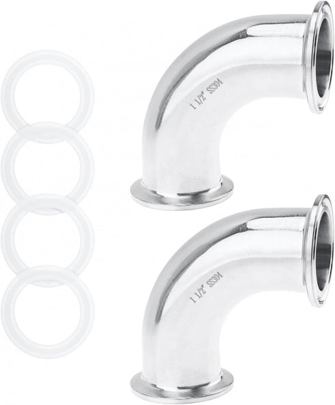 CLAHJQX 2 Pack 1.5 inch SS304 Elbow 90 Set Elbow, 1-1/2 inch Tube OD Sanitary Ferrule Degree Pipe Fitting
