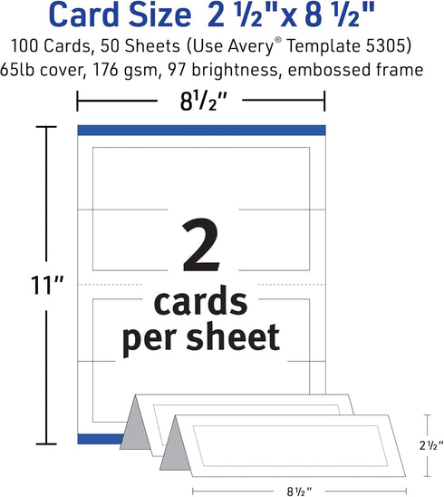 Avery Printable Tent Cards with Sure Feed Technology, 2-1/2" x 8-1/2", Matte White, 100 Blank Place Cards