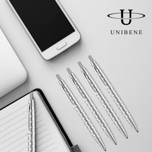 Unibene 6 Pack Cute Dot & Silver Click Ballpoint Pens - 1.0mm Medium Point Black Ink with 6 Stainless Steel Refills for