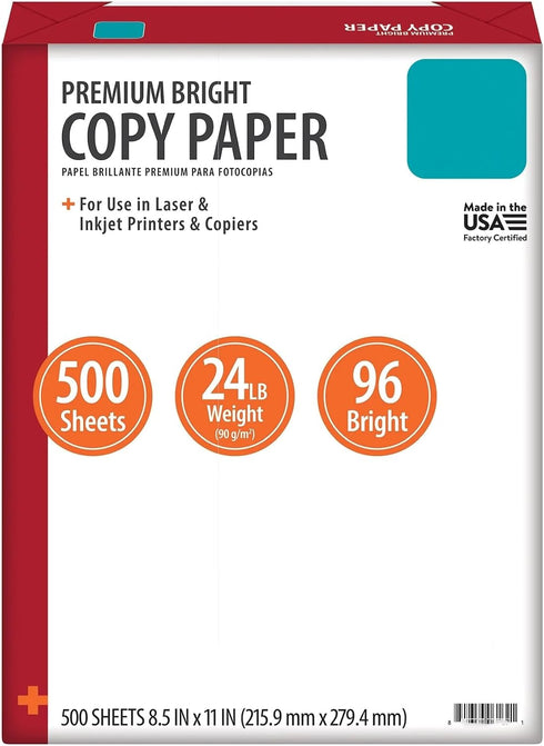Generic 8.5" 11", 96 24 lb., 500 1 Premium Bright Paper, x Bright, White, Sheets, Ream
