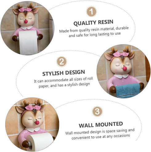 1pc Accommodates Cartoon Deer Wall-Mounted Toilet Paper Holder Decorative Tissue Storage Rack for Bathroom Creative