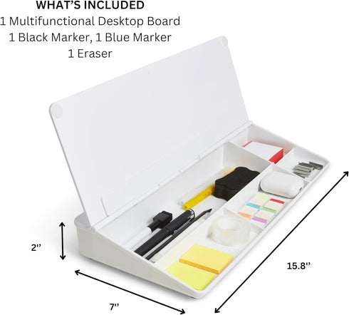 Garood Desktop Whiteboard with Storage, 15.8 x 7 x 2 inches, Glass Desktop Dry Erase Board, Phone Tablet Holder