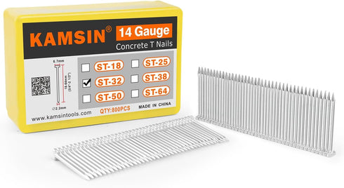 ST32 14 Gauge Concrete T Nails, 1 1/4'' Length, Collated Galvanized Fasteners for Pneumatic Concrete T Nailer, 800 PCS