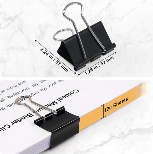 Coideal Black Binder Clips Medium, 1.25 Inch Metal Paper Clips, 24 Pcs for Office School
