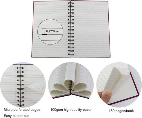Spiral Notebook Journal, 4 Pack A5 Hardcover Notebooks, 5.7" x 8.5", 160 Pages, College Ruled