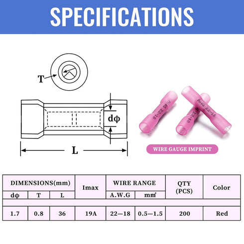 200 PCS Heat Shrink Butt Connectors - Qibaok Waterproof Insulated Electrical Crimp Wire Connectors for Automotive