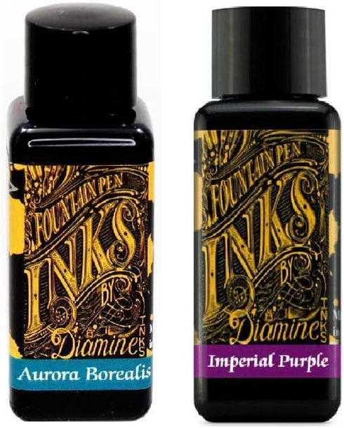 Diamine Fountain Pen Ink 30ml, Aurora Borealis & Imperial Purple, 2 Pack