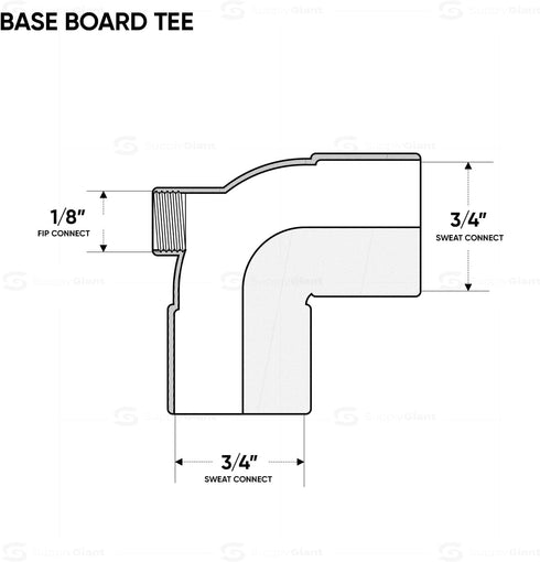 Everflow Supplies CFCT3418 Cast Brass Baseboard Tee Fitting, 3/4" x 1/8" x 3/4" with Solder Cup