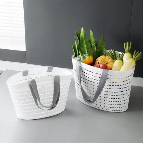 DFAGCOKN Multifunctional Shopping Bag Bath Portable Small Basket Household Plastic Snack Storage Box(M Size)