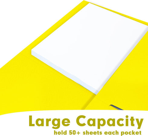 RAZCC 50 Pack Two Pocket Folders, Yellow, Fit Letter Size Paper for School Office Business Home