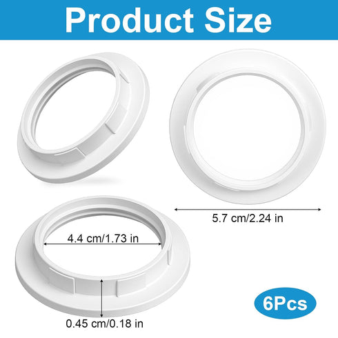 Aeaocvo 6 E27/E26, PCS Lamp Shade Ring for Plastic Light Socket Rings for Lamp Standard Base Holder White Retaining