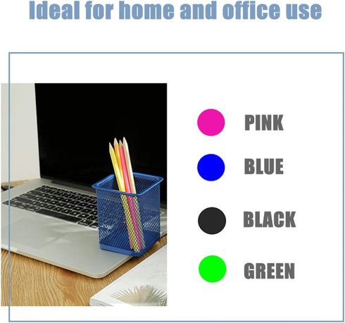 Metal Mesh Pen Holder, Pink Pencil Cup Holder Organizer for Desk Office and School (2 x, Blue)