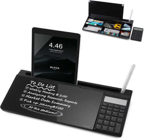 Small Glass Desktop Dry-Erase Board - Computer Keyboard Stand with Drawer, White Board Surface Pad, Desk Organizers for