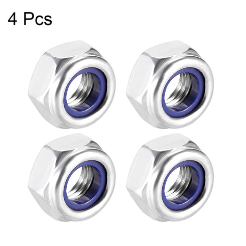 uxcell Hex Lock Nuts - M10 x 1.5mm Stainless Steel Self-Locking Nuts, 4Pcs Silver Tone