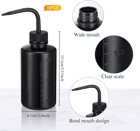 18 Pcs Tattoo Wash Bottle Plastic Squeeze Bottle 250 ml Squirt Bottle Bulk Lash Water Bottle with Narrow Mouth Scale Labels Lab Wash Bottles Cleaning Water Tools, Plant Irrigation (Black) by Zubebe
