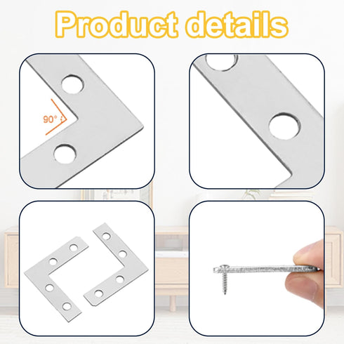 10Pcs Shelves,3.15x3.15 inch Flat L Shape Bracket Corner Brace Stainless Steel Right Angle Corner Brace Repair Mending
