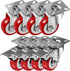 8 Pack Caster Wheels Swivel Plate Casters on Red Polyurethane Wheels